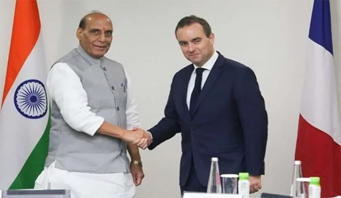 French-Defence-Minister-Lecornu-Boards-Aircraft-Carrier-INS-Vikrant-on-India-Visit-Bilateral-Regional-and-Defence-Industrial-Cooperation-Issues-Discussed-with-Defence-Minister-Rajnath-Singh