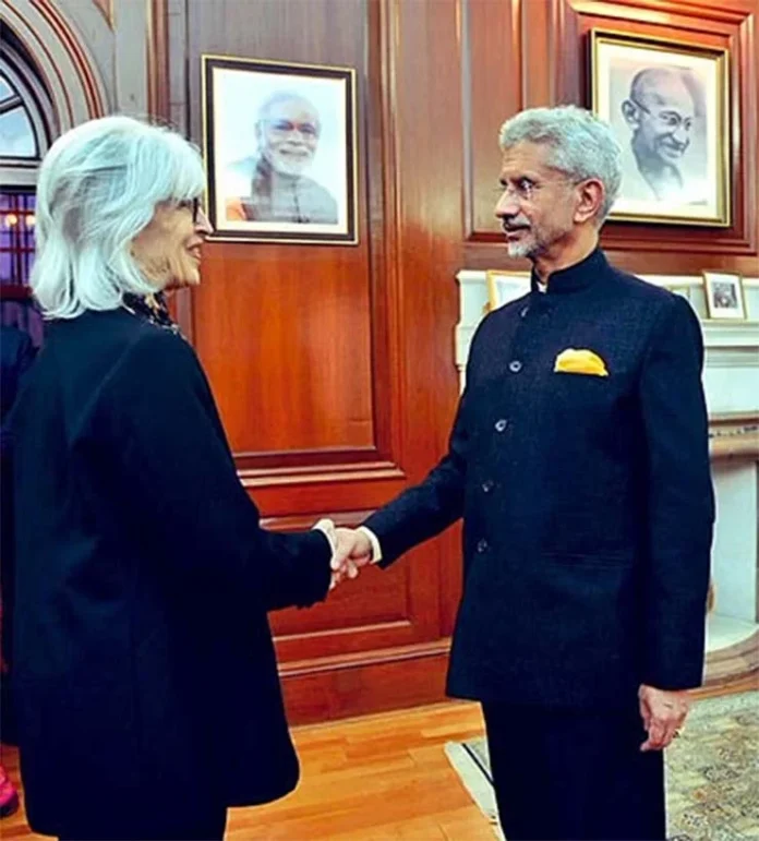 EAM-Jaishankar-Meets-US-Charge-dAffaires-Elizabeth-Jones-Discuss-Progress-in-Bilateral-Cooperation