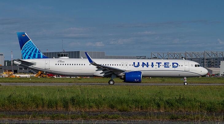 United’s first A321neo pictured here during its test flight in September 2023