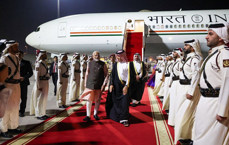 PM arrives in Doha, Qatar on February 14, 2024.